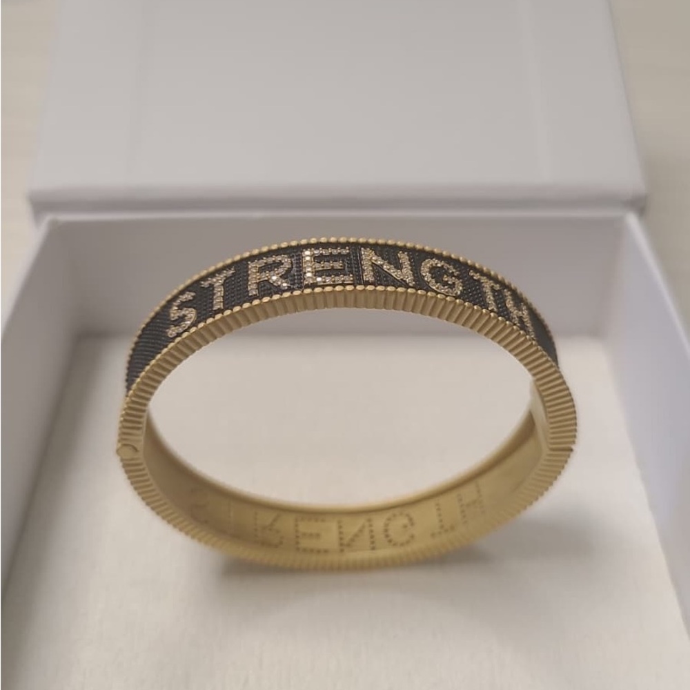 STRENGTH Gold and Black Inspirational Bangle Bracelet